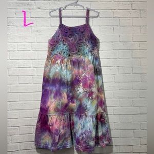 Colorful Ice Dye Tie Dye Dress, Handmade, Girls Size Large, Crochet Bodice